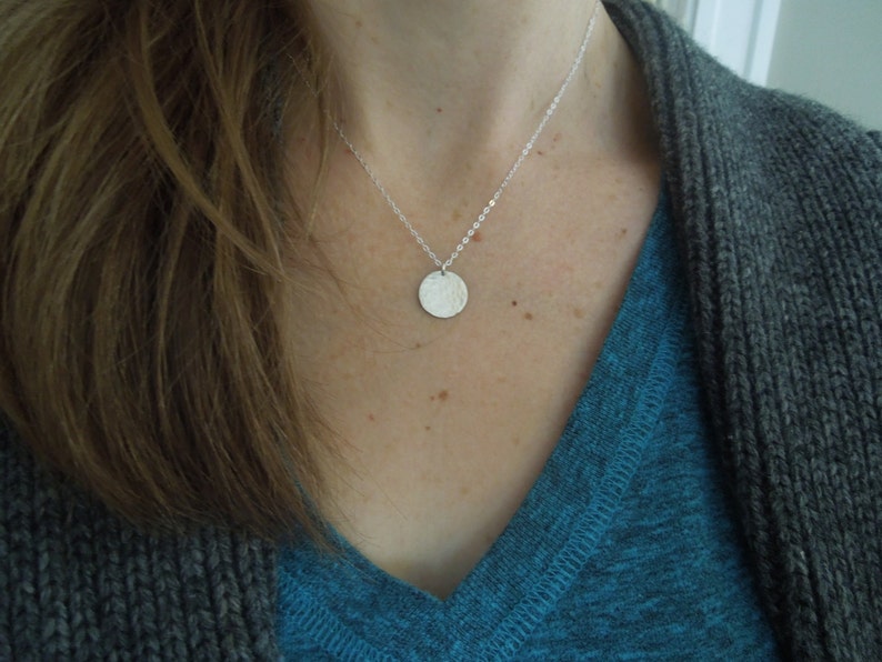 Delicate Necklace, Dainty Gold Necklace, Gold Necklace, Hammered Disc, Coin Necklace, Medallion Pendant, Gold Pendant, Rose Gold, N302 STERLING SILVER