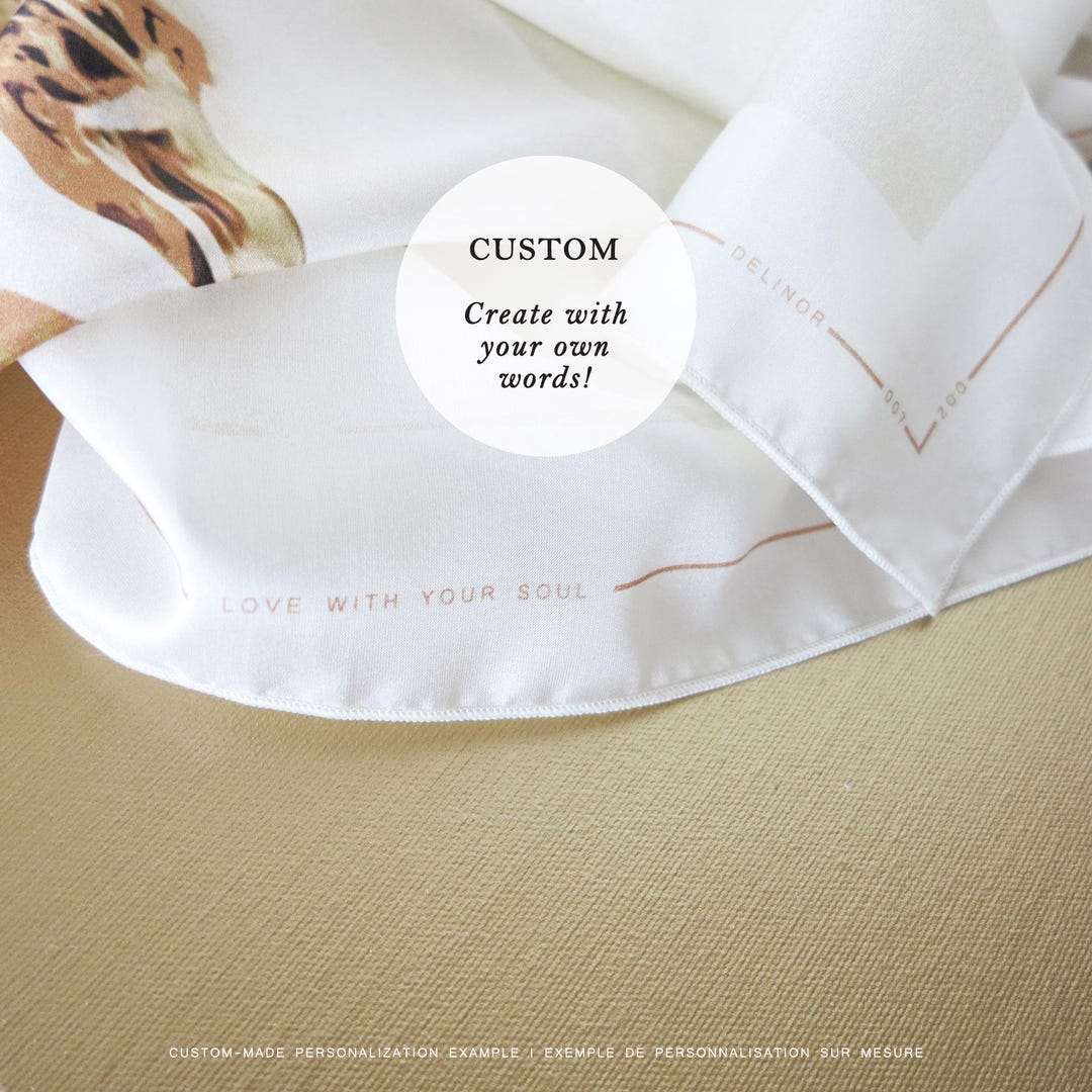Personalized Gift Rosa Custom Silk Scarf ROSA PAX, White Flower Print, Personalized Gift ...