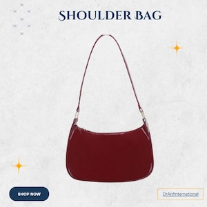 Burgunderfarbene Umhängetasche mit Reißverschluss Roter Riemen Glänzendes rotes Baguette Handtasche Wasserdichte Damentasche mit niedlichem Top und Griff