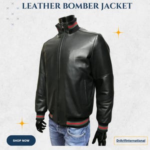 Handmade Men Soft Genuine leather bomber jacket color Black