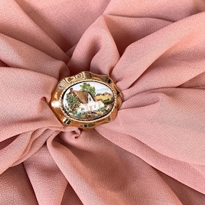 Vintage Victorian style miniature landscape scarf clip .  Elegant classic style. Delicate accessory. Collection of antique jewelry.