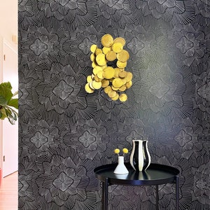 Removable Wallpaper / Pinstripe Floral Noir/ Assorted lengths / Perfect for Renters and owners