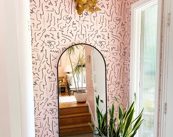 Removable Wallpaper // Abstraction 65 Print in Coral and Black // Assorted Lengths // Fully removable perfect for renters