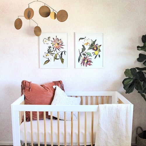 Removable Wallpaper / Pinstripe Floral Black and White / Etsy