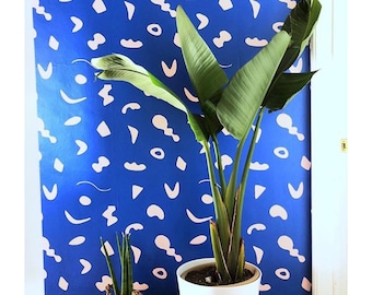 Removable Wallpaper // Shape Theory Blue and Peach // Perfect for renters and DIY projects