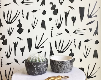 Removable Wallpaper // Reef Print Charcoal and Off-White // Perfect for renters or owners