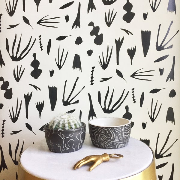 Removable Wallpaper // Reef Print Charcoal and Off-White // Perfect for renters or owners