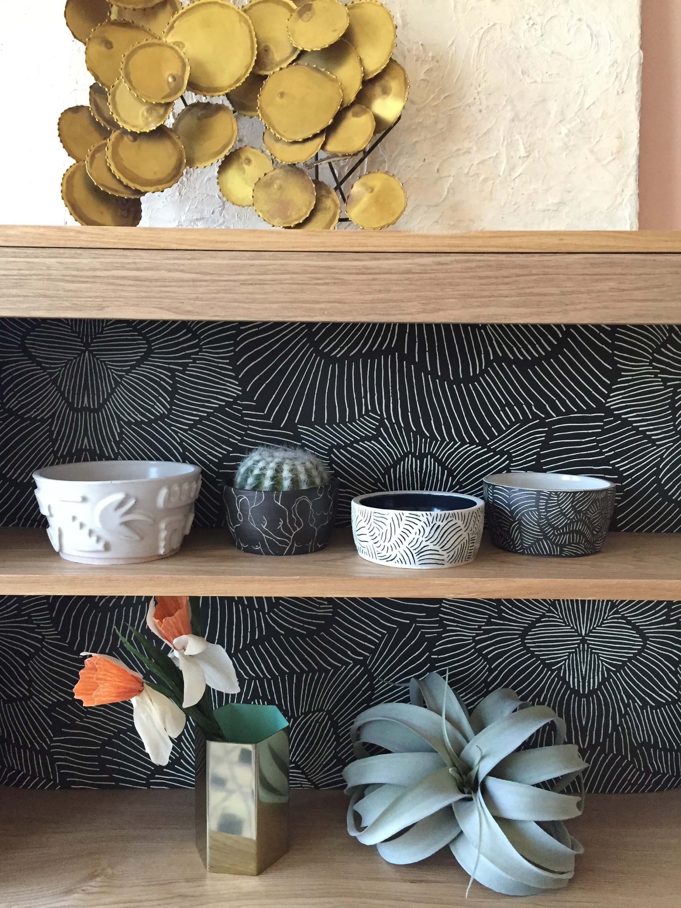 Pinstripe Floral Noir/Removable Wallpaper Various Sizes