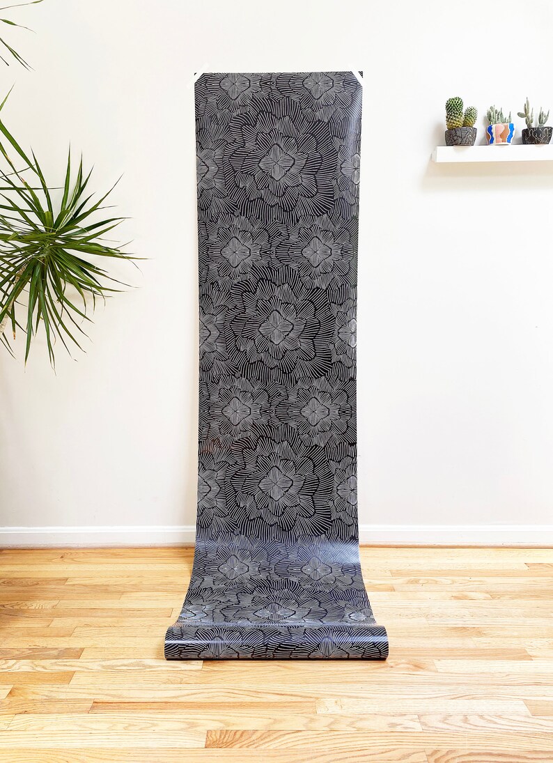 Removable Wallpaper / Pinstripe Floral Noir/ Assorted Lengths Etsy