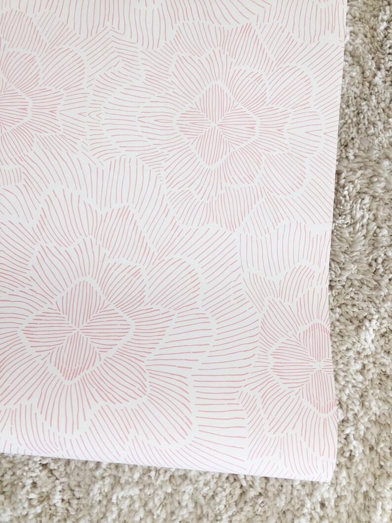 Removable Wallpaper / Pinstripe Floral Blush / Perfect for Etsy