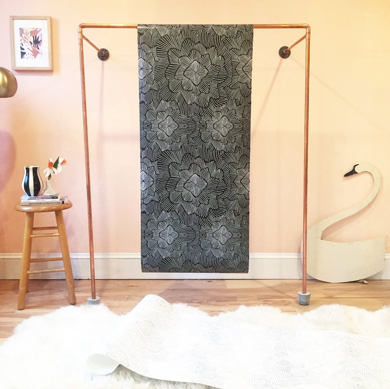 Removable Wallpaper / Pinstripe Floral Noir/ Assorted lengths Etsy