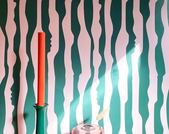 Removable Wallpaper // Vertical Horizon Wallpaper in Pink and Hunter Green