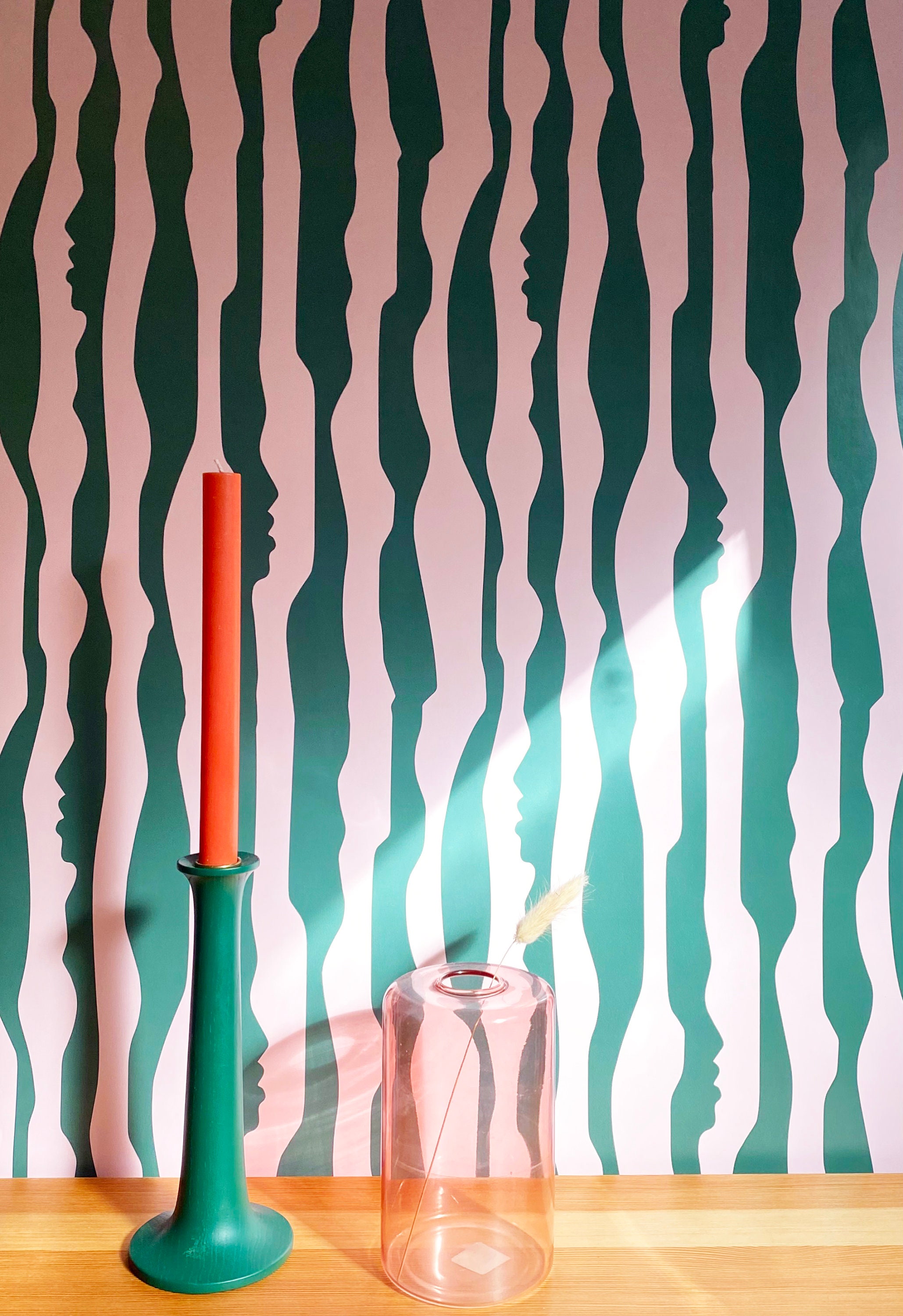 Amovible Papier Peint // Vertical Horizon Wallpaper in Pink & Hunter Green