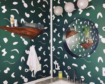 Removable Wallpaper // Shape Theory Green // Perfect for renters and DIY projects