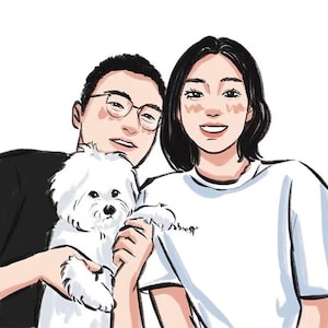 Customised digital illustrations gift photos cartoon drawing portrait birthday couple pet dog present