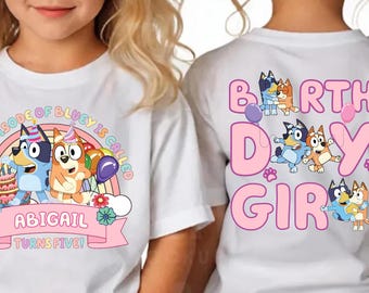 Personalized Birthday Girl Shirt with Blue Dog Blue Dog Birthday Girl Shirt Birthday Girl Outfit Custom Birthday Party Shirt Custom Birthday