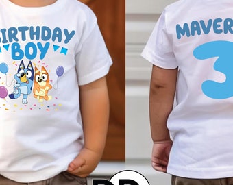 Custom Blue Dog Birthday Boy Shirt: Personalized Party Tee