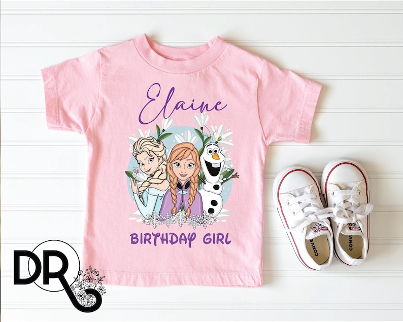 a girls frozen princess birthday shirt with a pair of sneakers