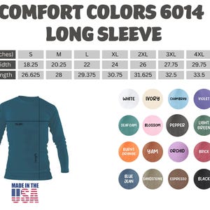 The image is a collage of various images, including a long sleeve t-shirt, color swatches, and a list of colors. The image is focused on the long sleeve t-shirt and its color options, with a focus on comfort and color choices.