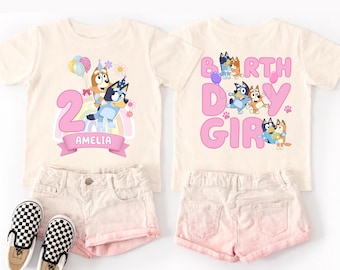 Personalized Blue Dog Birthday Girl Shirt Custom Toddler Girl Birthday Party Tee