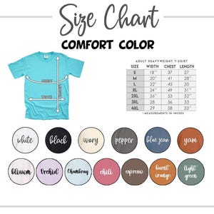 a t - shirt with the size chart for comfort color