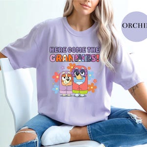 Comfort Colors Here Come The Grannies Tee Blue Grannies Shirt Cute Cartoon Characters Funny Blue Grannies Shirt Blue Party Gift Blue Dog Tee