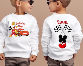 McQueen Birthday boy Sweatshirt Cars Custom Birthday Tee Mickey Toddler Sweatshirt Lightning McQueen Party Tee Cars Birthday Boy Sweater