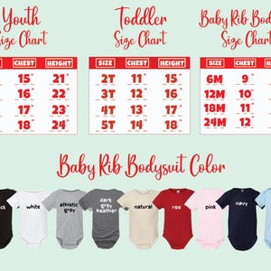 a baby bodysuit color chart with the names of each bodysuit