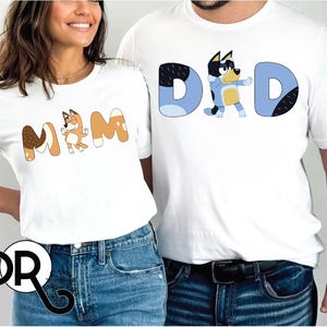 Dad Mom Family shirt Cartoon Birthday Party Shirt Daddy Mommy shirt Cartoon Movie Shirt Dad Mom blue dog tee Mama Dada shirt Cute family tee