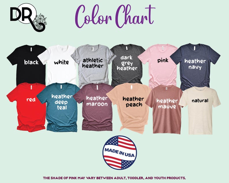 a group of t - shirts that say color chart