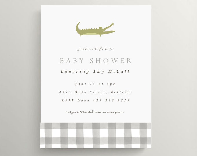 gator birthday invitation alligator invitation buffalo plaid plaid alligator baby shower invitation gingham invitation