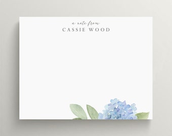 Personalized Stationery Set | Flat Note Card | Hydrangea Stationery | Blue Hydrangea Note Card | Summer Flowers | Set of 10