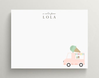Personalized Ice Cream Truck Stationery Set: Flat Note Cards