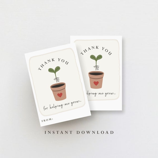 thank you for helping me grow tag, sprout gift tag, teacher appreciation card, favor tag, preschool, printable, instant download