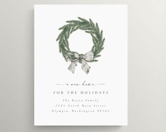 Holiday Moving Announcement | Change Of Address | New Home Card | New Address Card | Flat Card | Christmas Moving Card | Wreath | Set of 10