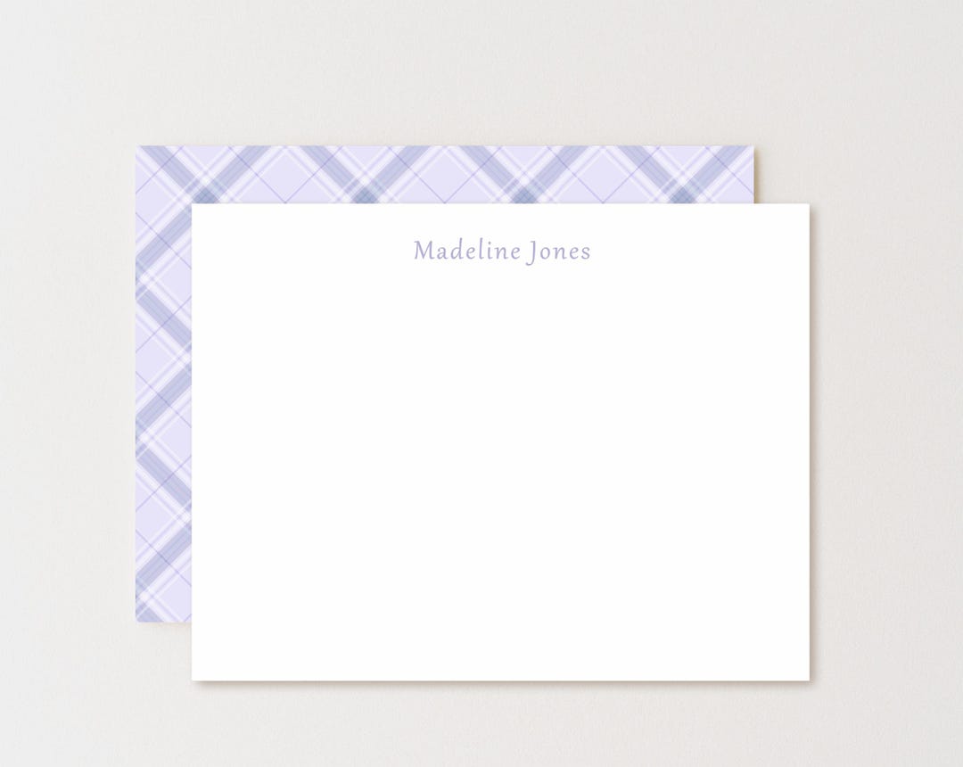 Personalized Lavender Plaid Stationery: Custom Flat Note Cards (set of ...