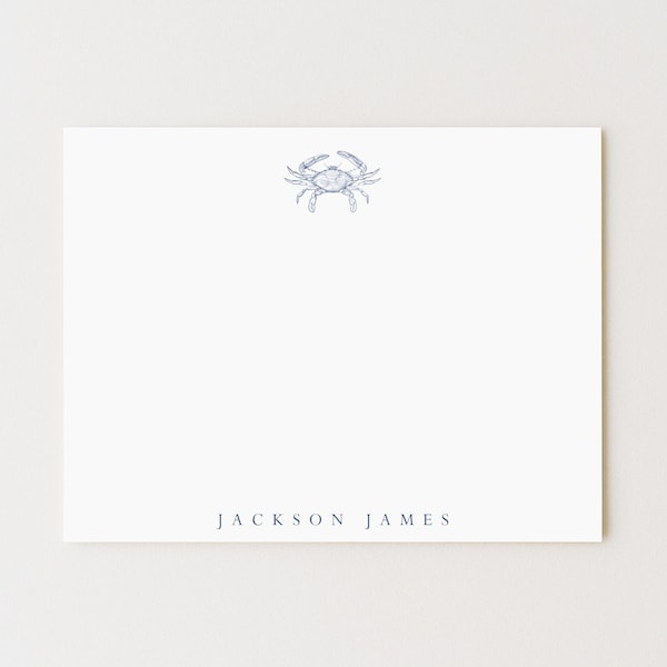 Personalized Blue Crab Stationery Set: Ocean Note Cards
