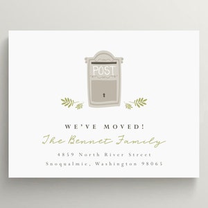 post box moving announcement, mail box moving, new home, we've moved, new address, new address card