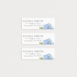 Hydrangea Address Labels: Personalized Weatherproof Return Stickers, Custom Return Address Labels, Blue Hydrangea