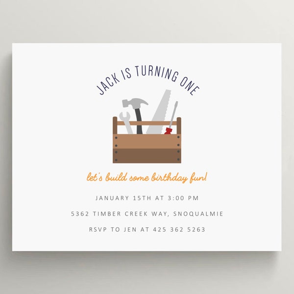 tool box birthday invitation set // baby shower invitation // construction // tools // construction party // home depot // hammer