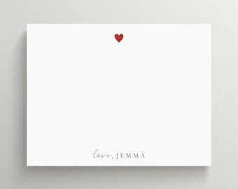 Personalized Stationery Set | Flat Note Card | Valentine's Stationery | Red Heart Note Card | Set of 10 Cards