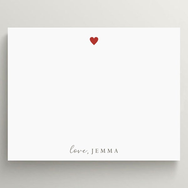 Personalized Stationery Set | Flat Note Card | Valentine's Stationery | Red Heart Note Card | Set of 10 Cards