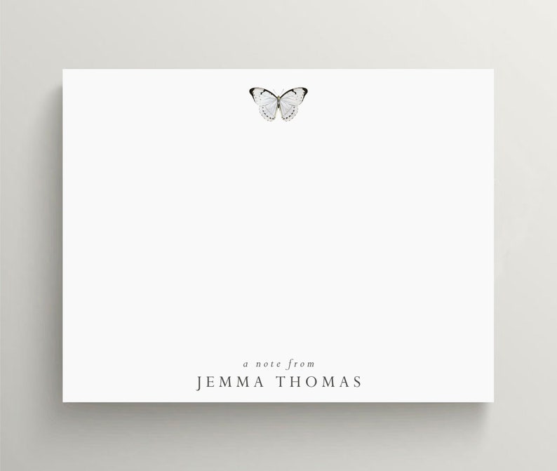 Personalized Stationery Set | Flat Note Card | Butterfly Stationery | White Butterfly Note Card | Set of 10