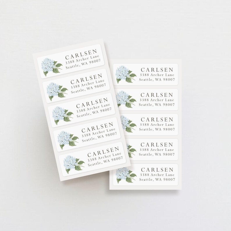 Hydrangea Label Dusty Blue Hydrangea Address Labels: Personalized Weatherproof Stickers ...