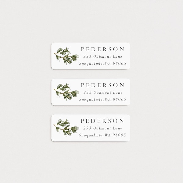 Set of 30 Weatherproof Return Address Labels: Holiday Stickers, Pine Branch, Holiday Labels, Christmas Label