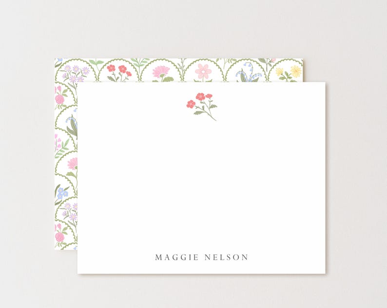 Personalized Floral Stationery Set: Scalloped Flower Note Cards - Etsy