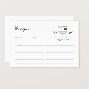 Personalized Kitchen Dish Recipe Cards, Double Sided, Baking Items, 3x5, 4x6, Set of 10