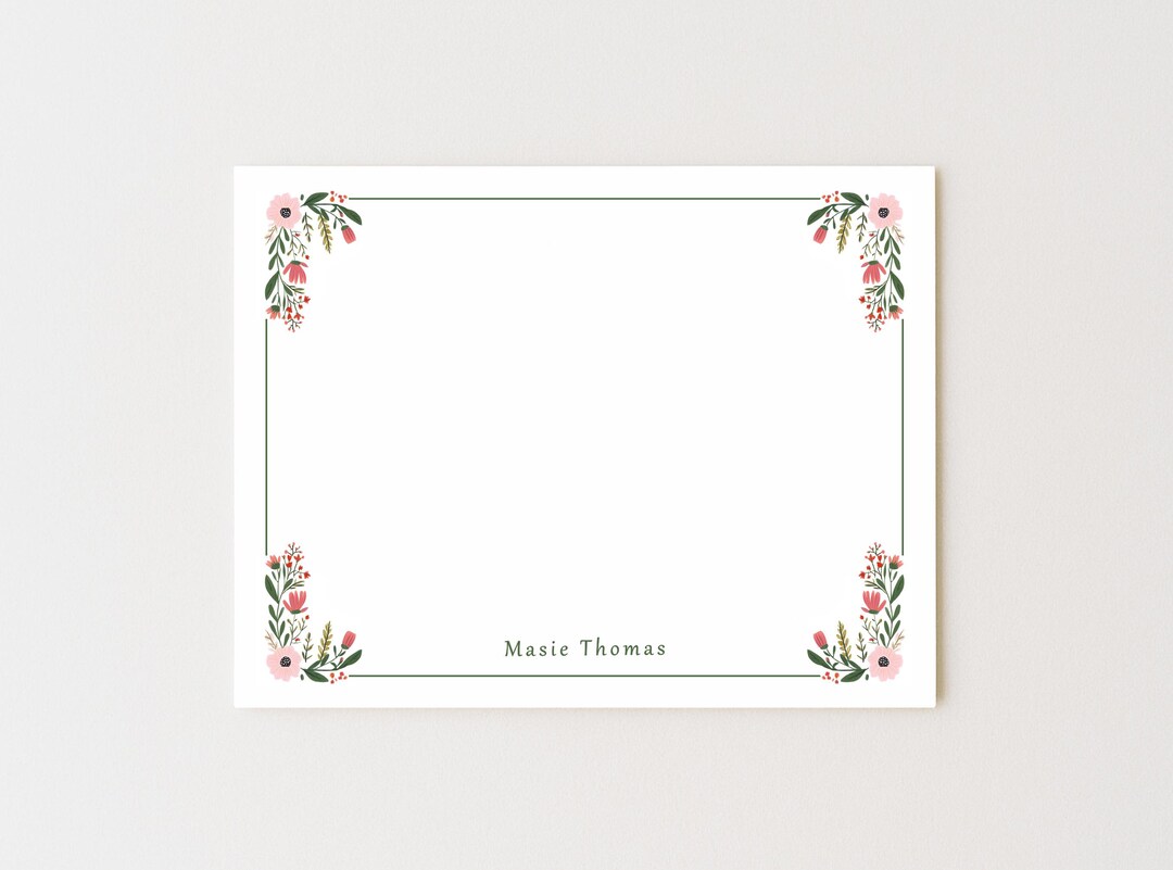 Personalized Floral Stationery Set: Pink Flower Boarder Note Cards - Etsy