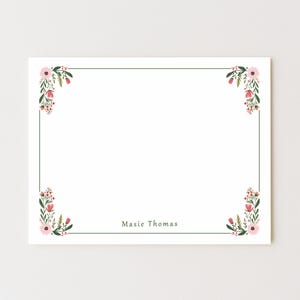Personalized Floral Stationery Set: Pink Flower Boarder Note Cards - Etsy