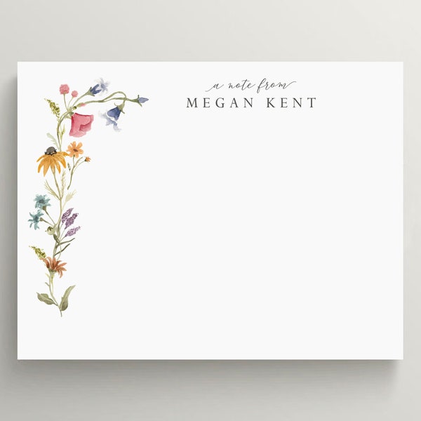 Personalized Stationery Set | Flat Note Card Set | Wildflower Note Card | Floral Stationery | Summer Wildflower Stationery | Set of 10